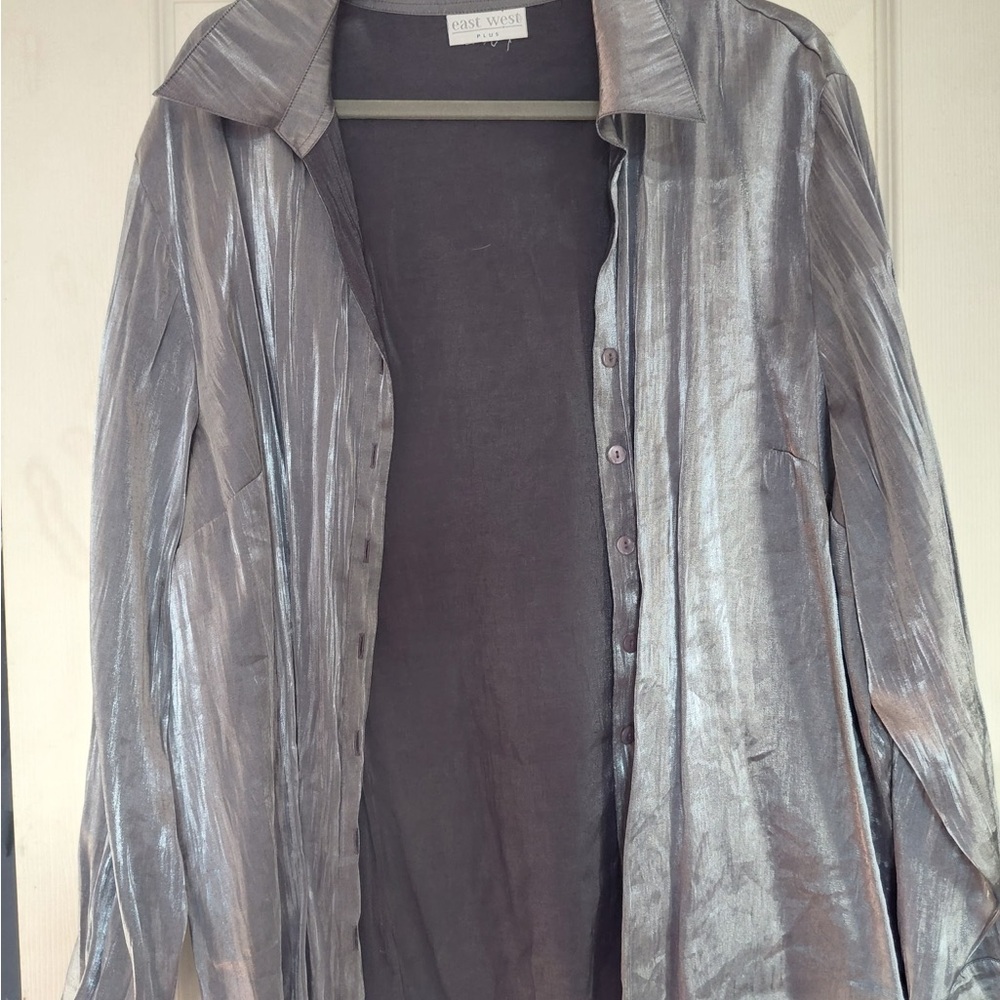 Silver Button-Up Blouse - Picture 2 of 2